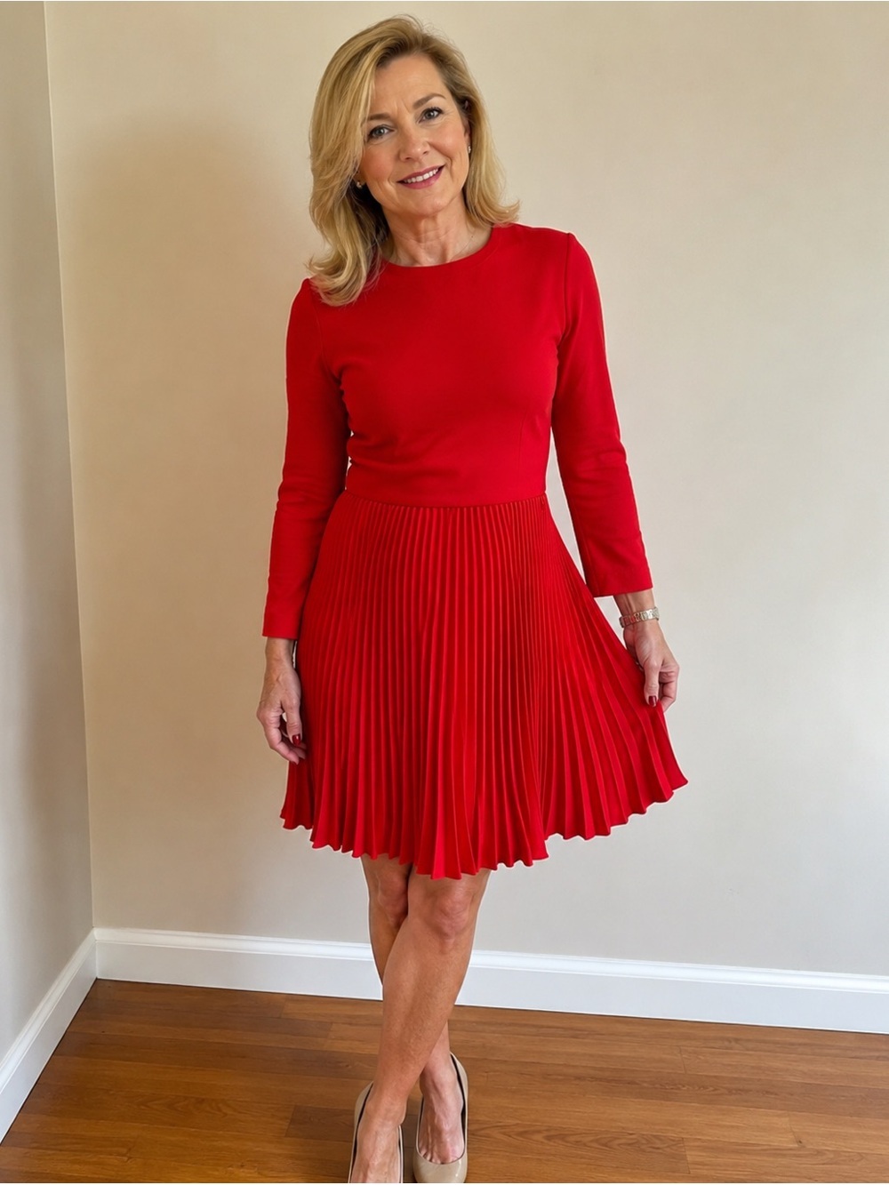 SCAASI VTG Elegant Red pleated Dress Sz 14